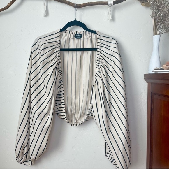 Bebe Twill Stripe Balloon Sleeve 2 Piece Bolero Set - Picture 11 of 14